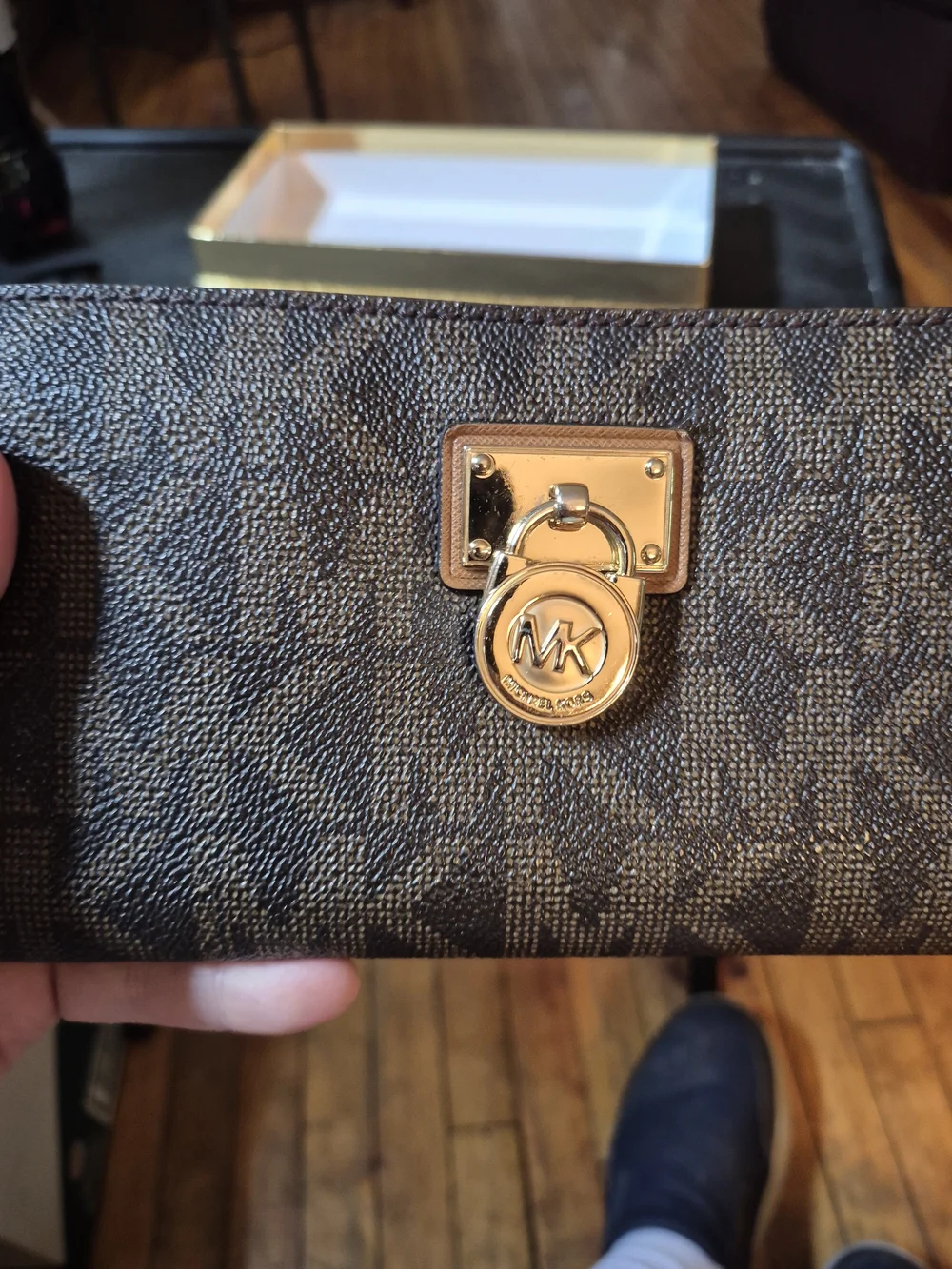 Michael Kors Brown MK Logo Continental Wallet with Gold Hardware